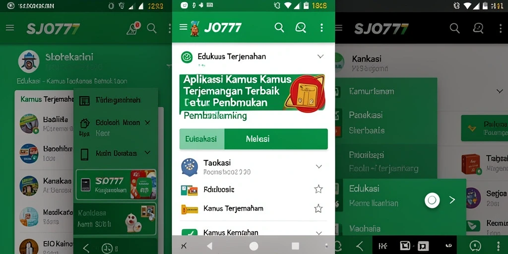 Tampilan antarmuka intuitif dari aplikasi Kamus Terjemahan SJO777.