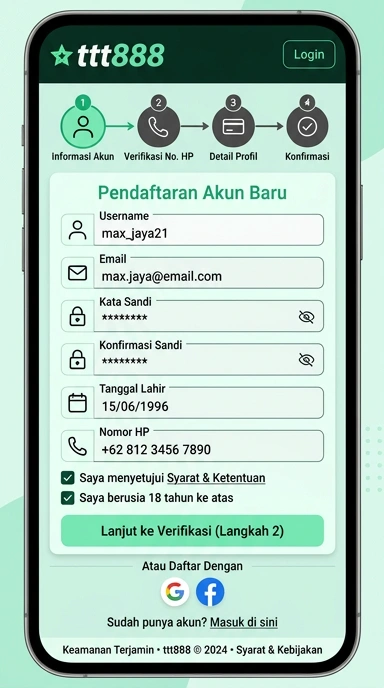 Tampilan halaman daftar ttt888